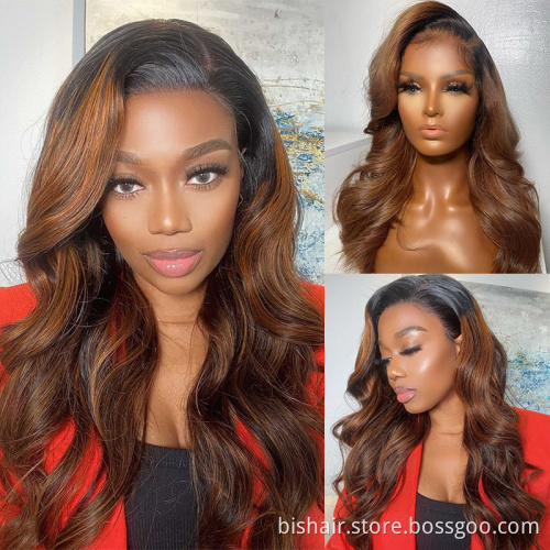 Wholesale 4x4 Lace Front Human Hair Wig Ombre Brown 1B/30 Lace Front Wig For Women Body Wavy Brazilian Remy Wig Pre Plucked